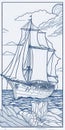 Sailing boat in the sea line art Royalty Free Stock Photo