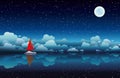 Sailing boat in a sea and night sky Royalty Free Stock Photo