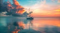 Sailing boat on the sea at sunset. Beautiful seascape Royalty Free Stock Photo