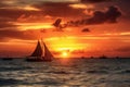 Sailing boat in the sea at sunset,  Beautiful seascape Royalty Free Stock Photo