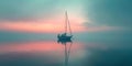 Sailing boat in the sea at sunset. Beautiful seascape. Minimalist sailing background of a sailboat reflecting on the still water. Royalty Free Stock Photo