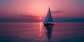 Sailing boat on the sea at sunset. Beautiful seascape. Minimalist sailing background of a sailboat reflecting on the still water. Royalty Free Stock Photo