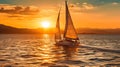 Sailing yacht in the sea at sunset. Luxury yachts in the ocean at sunset. Royalty Free Stock Photo