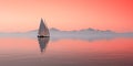 Sailing boat in the sea at sunset with mountains in the background. Royalty Free Stock Photo