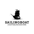 Sailing boat, ship silhouette logo design vector template illustration Royalty Free Stock Photo