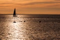 Sailing boat silhouette at sunset Royalty Free Stock Photo