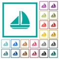 Sailing boat solid flat color icons with quadrant frames