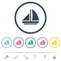 Sailing boat solid flat color icons in round outlines