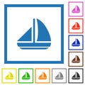 Sailing boat solid flat framed icons Royalty Free Stock Photo