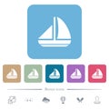 Sailing boat solid flat icons on color rounded square backgrounds