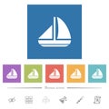 Sailing boat solid flat white icons in square backgrounds