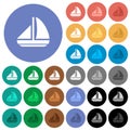 Sailing boat solid round flat multi colored icons