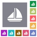 Sailing boat solid square flat icons Royalty Free Stock Photo