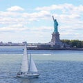 Sailing boat at the Statue of Liberty in New York City