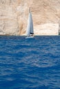 Sailing boat in summer time on Ionian sea near Zakintos beach Royalty Free Stock Photo