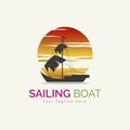 sailing boat sunset logo template design vector for brand or company and other Royalty Free Stock Photo