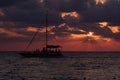 Sailing boat sunset red Royalty Free Stock Photo