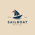 sailing boat sunset vintage logo design template vector illustration design Royalty Free Stock Photo