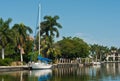 Sailing boat tied to a tropical dock Royalty Free Stock Photo