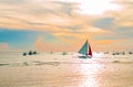 Sailing boat to the sunset in Boracay island Royalty Free Stock Photo