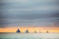 Sailing boat to the sunset in Boracay island on Philippines Royalty Free Stock Photo