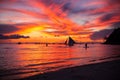 Sailing boat to the sunset in Boracay island on Royalty Free Stock Photo