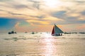 Sailing boat to the sunset in Boracay island Royalty Free Stock Photo