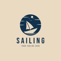 sailing boat vintage logo template ,with moon background vector illustration design Royalty Free Stock Photo
