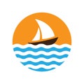 Sailing boat on the water, vector logo Royalty Free Stock Photo