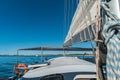 Sailing boat wide angle view in the sea Royalty Free Stock Photo