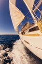 Sailing boat wide angle view in the sea Royalty Free Stock Photo