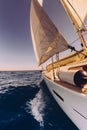 Sailing boat wide angle view in the sea Royalty Free Stock Photo