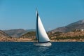 Sailing boat yacht on blue water Sea. Travel. Royalty Free Stock Photo