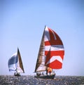 Sailing boat yacht or sail regatta race on blue water Sea. Sport rio de la plata ,buenos aires Royalty Free Stock Photo