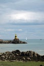 Sailing boat and yellow buoy on Ile de brehat in Brittany Royalty Free Stock Photo