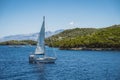 Sailing boats anchored at Fiscardo village in Kefalonia island, Greece Royalty Free Stock Photo