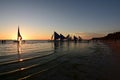 Sailing boats by the beach at sunset. White beach. Boracay Island. Western Visayas. Philippines Royalty Free Stock Photo