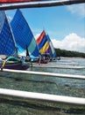 sailing boats with beautiful colors on white sand beaches in Bondowoso indonesia