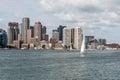 Sailing boats on the Charles River in front of Boston Skyline in Massachusetts USA on a sunny summer day Royalty Free Stock Photo