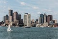 Sailing boats on the Charles River in front of Boston Skyline in Massachusetts USA on a sunny summer day Royalty Free Stock Photo