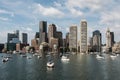 Sailing boats on the Charles River in front of Boston Skyline in Massachusetts USA on a sunny summer day Royalty Free Stock Photo