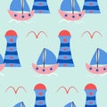 Sailing boats and lighthouse in a seamless pattern design Royalty Free Stock Photo