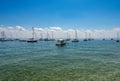 Sailing Boats Moored in front of Garda town - Lake Garda Veneto Italy Royalty Free Stock Photo