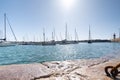 Sailing boats moored to buoys in the port of Erquy in Brittany