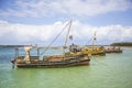 Sailing boats on the ocean near the beach captured in Wasini, Mombasa in Kenya