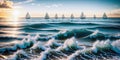 Sailing boats on the ocean at sunset. Beautiful view from the cave to the sea and sand dunes. Panoramic view. Summer vacation and Royalty Free Stock Photo