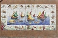 Sailing Boats Painting in Tiles Royalty Free Stock Photo