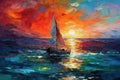 Sailing boats on the sea. Modern art oil painting. Seascape in the style of impressionism.