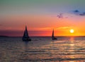 Sailing boats on the sea at sunset. Beautiful summer sunset. Generated AI Royalty Free Stock Photo