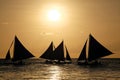 Sailing boats on the sea at the sunset at Boracay Royalty Free Stock Photo